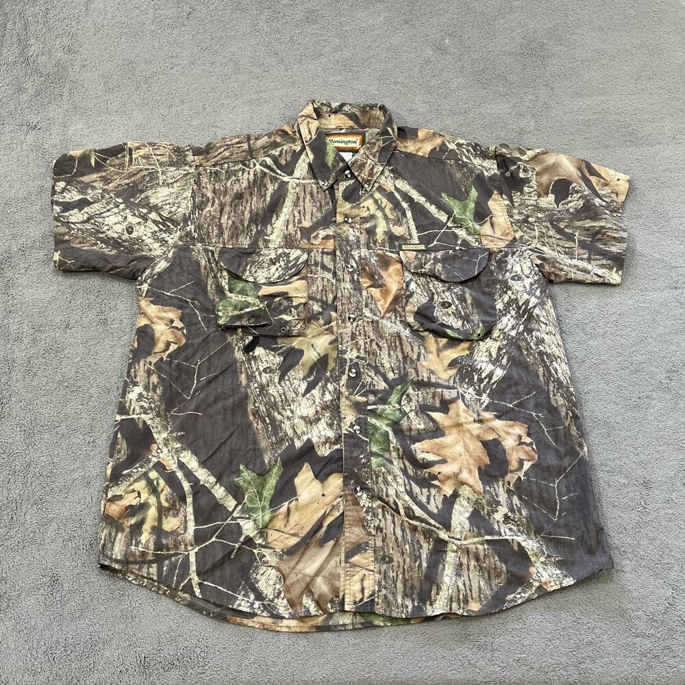 Remington Mossy Oak Break Up Button Up Camouflage Short Sleeve Shirt Men's Sz XL